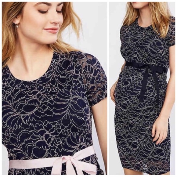 Motherhood Navy & Pink Lace Ribbon Belted Dress - Picture 8 of 8